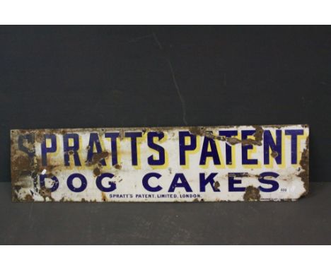 Vintage Enamel Advertising Sign ' Spratts Patent Dog Cakes ', 123cms x 30cms