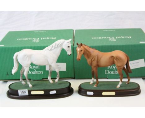 Two boxed Royal Doulton ceramic models of Racehorses with wooden stands and plaques to include; Mr Frisk &amp; Desert Orchid