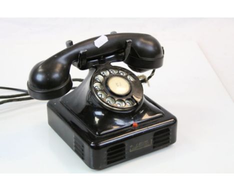 Vintage Belgium Bell Gurder Black Bakelite and Metal Telephone with Red Recall Button