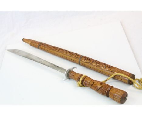 Thai souvenir sword with card teak handle and scabbard