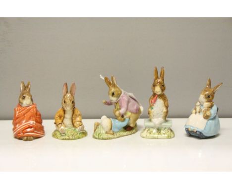 Five Beswick Beatrix Potter's Figures including Mr Benjamin Bunny and Peter Rabbit, Fierce Bad Rabbit, Poorly Peter Rabbit, M