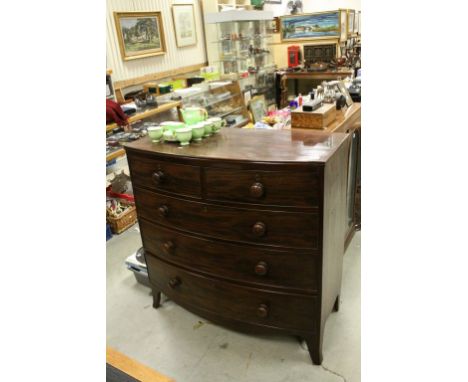 Antique Mahogany Bow Front Chest of Drawers on Swept Bracket Feet, 105cms long x 103cms high