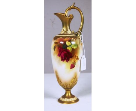 Royal Worcester handpainted rose ewer C1902, height 23.5cm approx