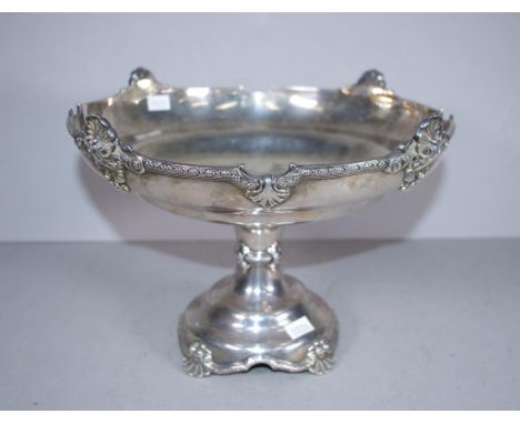 Late Victorian sterling silver comport London hallmarks rubbed, possibly 1890s, embossed applied decoration. Diameter 27cm ap