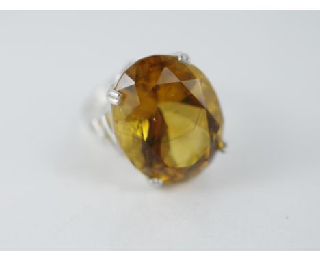 Silver and large citrine ring size M/6
