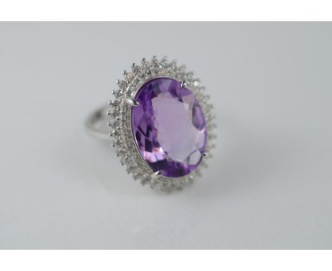 Silver and amethyst dress ring size O1/2 / 7