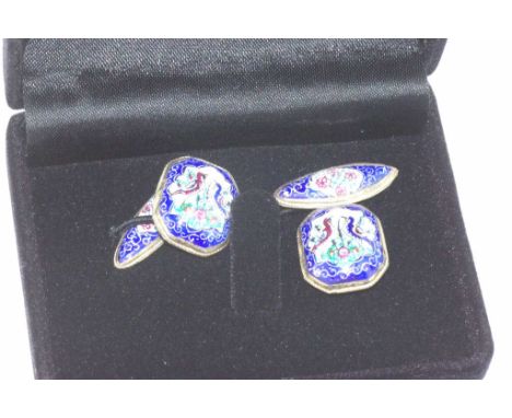 Boxed silver and enamel cufflinks (tested as silver)