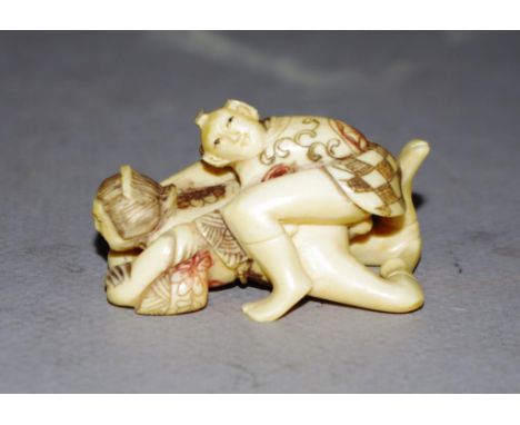 Antique Japanese carved ivory erotic figure Export of this item is not permitted. Length 5cm approx.