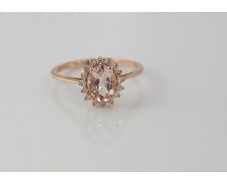 10ct rose gold and Morganite ring TDW=16pts, weight: approx 1.85 grams, size: O/7