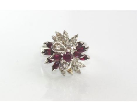 White gold ruby and diamond ring marked 18K weight: approx 7.16 grams, size: approx N/6-7