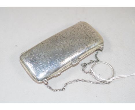 Edwardian sterling silver lady's purse Birmingham 1904, maker's name rubbed, engraved decoration, fitted and lined interior, 