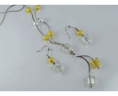 Silver and glass necklace & earring set