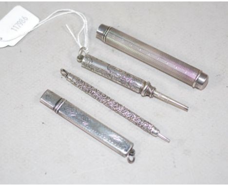 Four various vintage sterling silver cased pens including London 1864, makers Samson Mordan & Co; Birmingham 1909; Chester 19