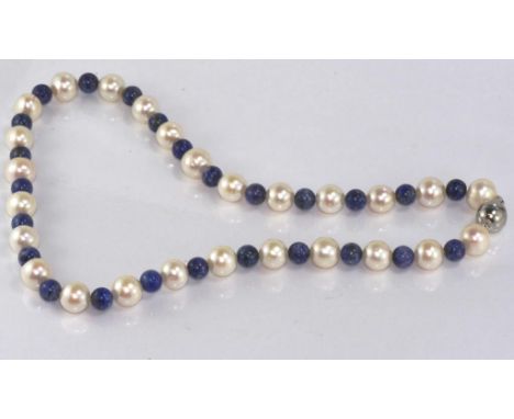 Pearl and lapis lazuli necklace with silver clasp (magnetic) size: approx 43cm length