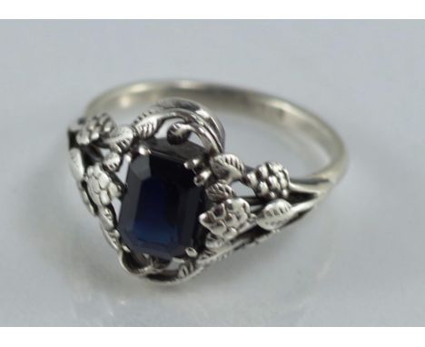 Sterling silver & sapphire dress ring in the Rhoda Wager style. Marked Sterling. Size 8-9 / Q.