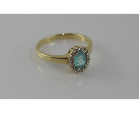 Hallmarked 9ct gold, blue paste & diamond ring weight: approx 2.1 grams, size: J1/2 / 5