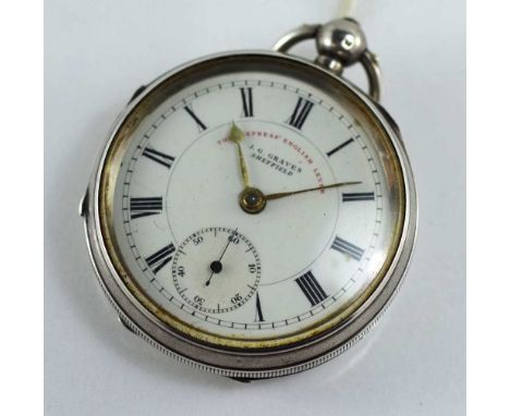 Large open face silver fob watch hallmarked Chester 1900, enamel face, marked The"Express" English Lever, J  Graves, Sheffiel