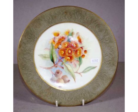 Royal Worcester handpainted "gumnut' display plate Flavelle Brothers Ltd stamp to base, 23.5cm diameter approx.