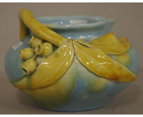 Vintage Bryce Carter Australian pottery vase applied gumnut and leaf decoration, inscribed signature to base. Height 10.5cm a