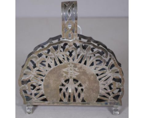 Vintage Chinese Linsky silver napkin holder pierced decoration, monogrammed, marked 'LINSKY 84' to base. Height 16cm approx W