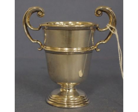 George V sterling silver small two handle cup Birmingham 1932, makers Sydney & Co. Height 9cm approx Weight 60grams approx.