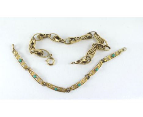 Vintage silver gilt and turquoise bracelet together with a gold filled bracelet