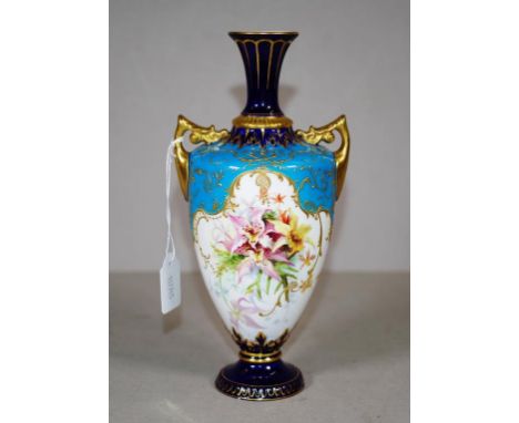 Royal Worcester floral & gilt vase with handpainted orchid panels, 21cm high approx., small chip to foot