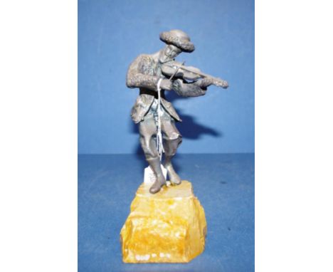 Vintage silver Violinist figure on natural stone base. Height 21cm approx.