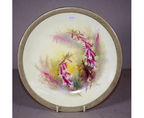 Royal Worcester handpainted "Heath' display plate signed R. Austin & with Flavelle, Roberts & Sankey Ltd stamp to base, 23.5c