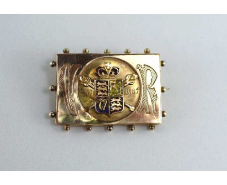 Victorian Royal Commerative gold and enamel brooch Initialed & dated 1887 for Queen Victoria Jubilee, with 9ct hallmarks, wei