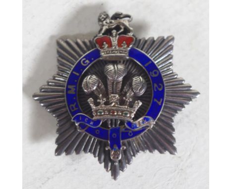 1927 Prince of Wales RMIG silver insignia badge enamel and sterling silver, Birmingham 1926 hallmark.