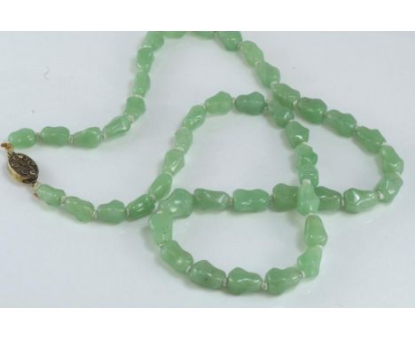 Pale green jade necklace with silver clasp, size: approx 62cm length