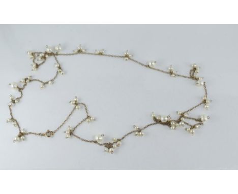 A delicate silver and pearl necklace approx 78cm long
