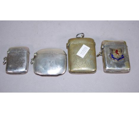 Two various George V sterling silver vestas including Birmingham 1911, (monogrammed), and 1913; together with 2 other vestas,