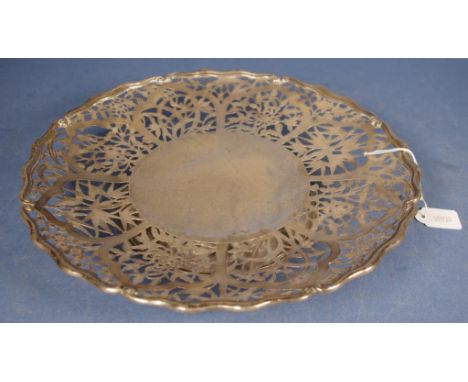 Vintage Chinese sterling silver serving dish pierced blossom and foliage decoration, (small break to 1 side), marked 'STERLIN