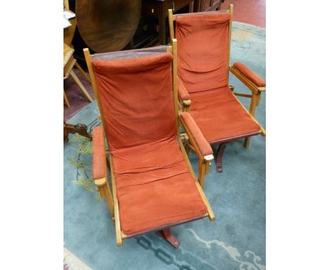 A PAIR OF ORIGINAL TELEFOLD VINTAGE FISHING CHAIRS, two original patent mid Century armchairs by T Rigby & Co, Altrincham wit