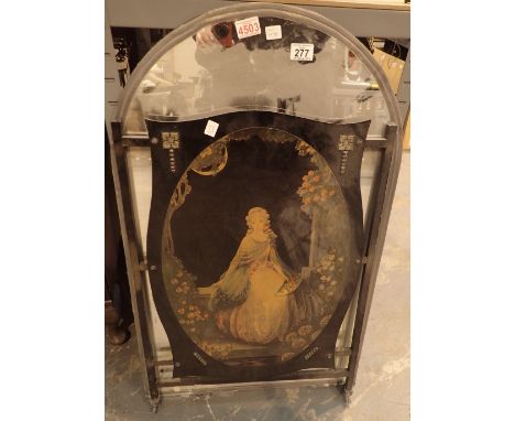 Arched mirror and a painted firescreen