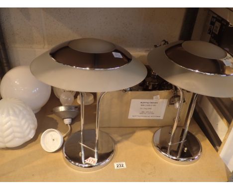 Pair of chrome and glass ceiling light fittings with two glass ceiling fitting and five branch ceiling fittings with shades 