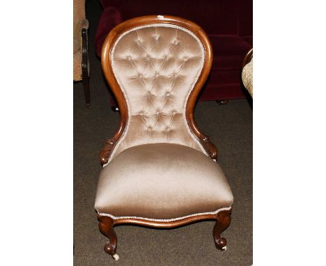 A Victorian Carved Walnut Button Back Nursing Chair 