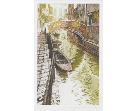 Ugo Baracco (b. 1949)Venitian CanalSigned and numbered 63/80, etching, 25cm by 15cm; together with a further work of Venice; 