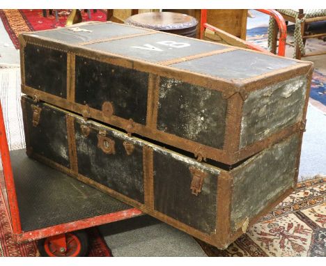 Early 20th Century 'Innovation' Hinged Combination Travel Trunk, bearing a metal impressed label to the top and paper label i