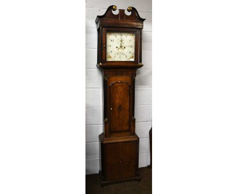 An Oak and Mahogany Eight Day Painted Dial Longcase Clock, circa 1800, 12 inch signed square painted dial, Benbow Northwood, 