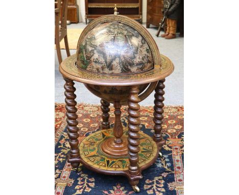 A Reproduction Novelty Globe Drinks Cabinet, on barley twist supports, 64cm by 90cm