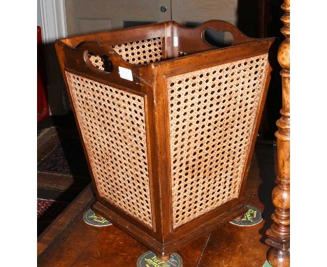 A Pair of Jonathan Charles Mahogany and Canework Wastepaper Bins, of square tapering form and on button feet, 34cm by 45cm