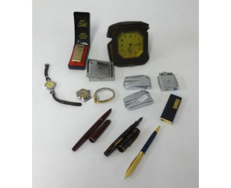 A mixed lot including fountain pen, Mentmore, 14ct gold nib, various lighters, vintage ladies and gents wristwatches includin