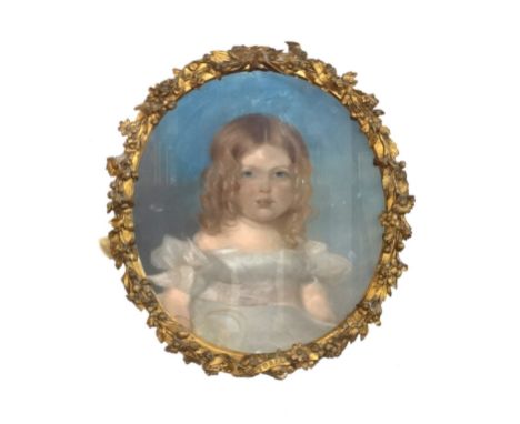 A 19th Century pastel portrait of a child, various written notes verso, including Miss Dashwood 1839, also from a pair of por