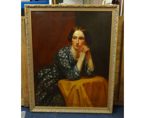 A portrait of a lady, oil on canvas, not signed, 90cm x 70cm (a slight resemblance to a young Queen Victoria).