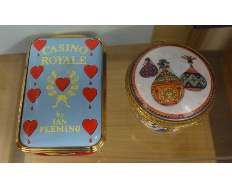Halcyon Days, bonbonnieres, Teacher Scarecrow and Chocolate Truffle also enamel boxes together with Royal Worcester pill box 