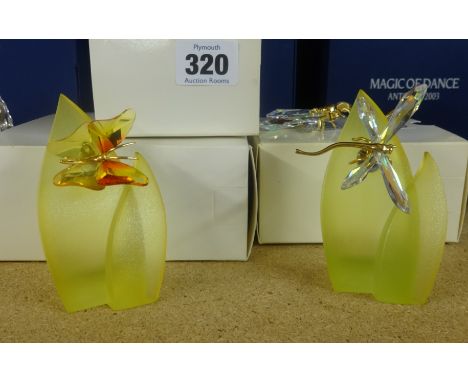 Swarovski Crystal (boxed) Alibey Dragonfly and Butterfly Abala (fire opal), Paradise Dragonfly (wing broken)