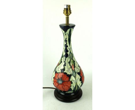 A modern Moorcroft pottery table lamp 
Of baluster form, decorated in the 'Red Poppy' pattern, designed by Rachel Bishop, rai